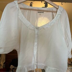 White Ruffle Button-Up Women's Top